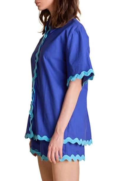 English Factory Rickrack Trim Cotton & Linen Button-up Shirt