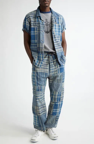 Double Rl Indigo Patchwork Cotton & Linen Drawstring Pants