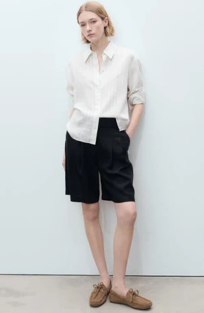 Mango Samari Belted Linen Bermuda Shorts