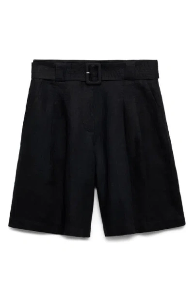 Mango Samari Belted Linen Bermuda Shorts