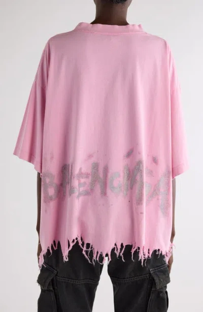 Balenciaga Nail Polish Distressed Crop Logo Graphic T-shirt