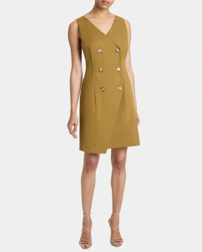 Santorelli Dee Sleeveless Double Breasted A-line Dress With Asymmetric Skirt Panel In Stretch Cotton