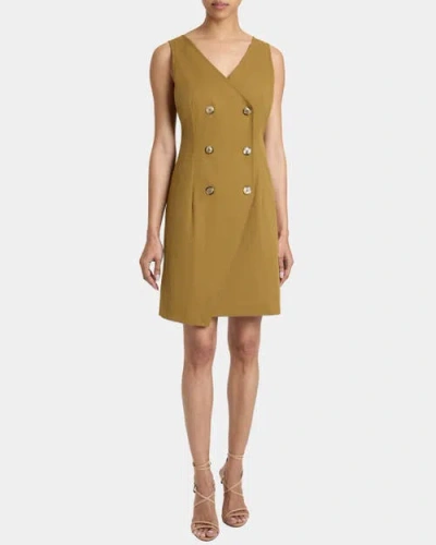 Santorelli Dee Sleeveless Double Breasted A-line Dress With Asymmetric Skirt Panel In Stretch Cotton