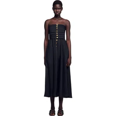 Sandro Cotton-blend Bandeau Midi Dress