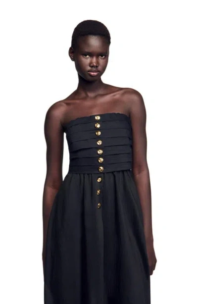 Sandro Cotton-blend Bandeau Midi Dress