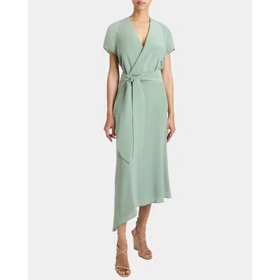 Santorelli Haley Cap Sleeve Silk Faux Wrap Hi Lo Midi Dress In Green