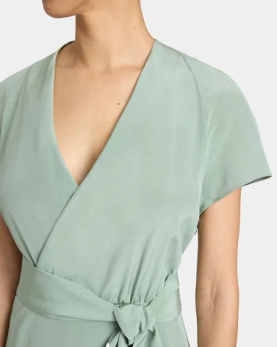 Santorelli Haley Cap Sleeve Silk Faux Wrap Hi Lo Midi Dress In Green