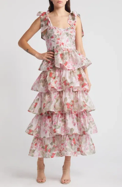 & Other Stories Floral Tie Strap Tiered Midi Dress