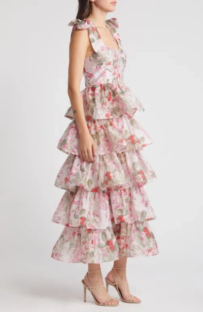 & Other Stories Floral Tie Strap Tiered Midi Dress