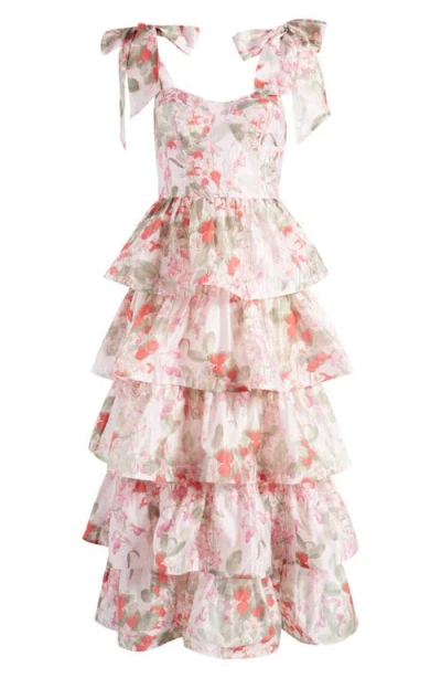 & Other Stories Floral Tie Strap Tiered Midi Dress