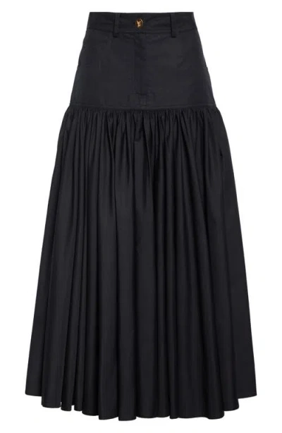 Giambattista Valli Pleated Poplin & Denim Midi Skirt
