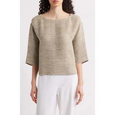 Eileen Fisher Bateau Neck Boxy Linen Blend Top