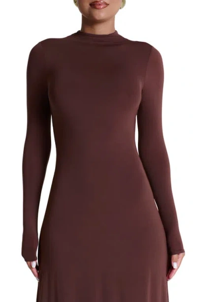 Naked Wardrobe Mock Neck Long Sleeve Maxi Dress