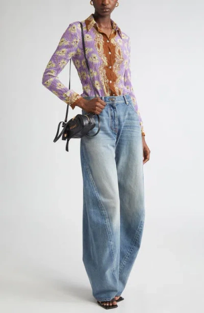 Versace Poppies Print Crinkled Crepe Button-up Shirt