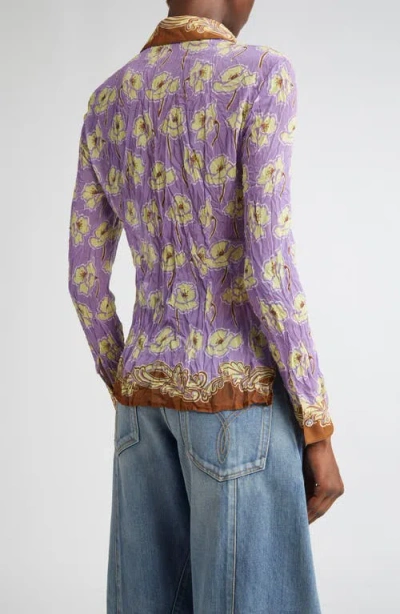 Versace Poppies Print Crinkled Crepe Button-up Shirt