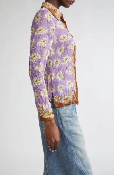 Versace Poppies Print Crinkled Crepe Button-up Shirt