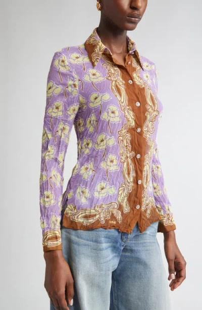 Versace Poppies Print Crinkled Crepe Button-up Shirt