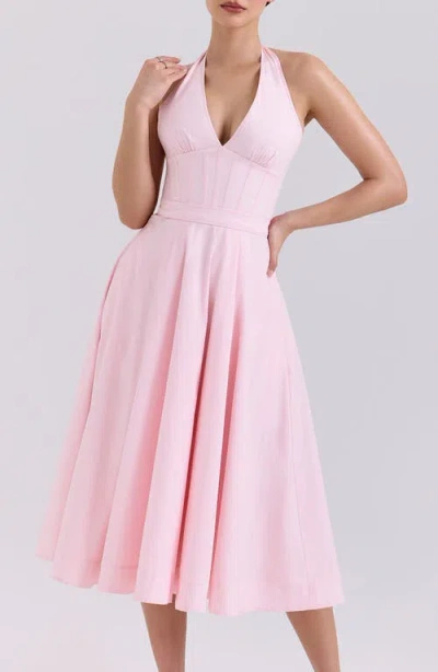 House Of Cb Allena Halter Stretch Cotton Midi Sundress