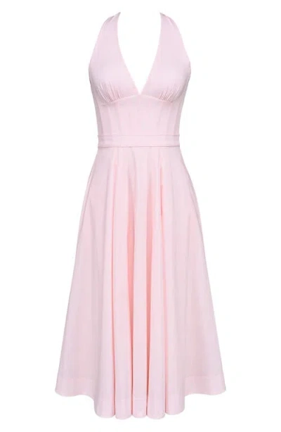 House Of Cb Allena Halter Stretch Cotton Midi Sundress