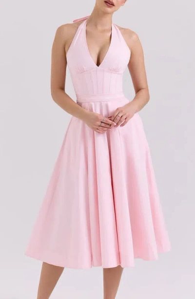 House Of Cb Allena Halter Stretch Cotton Midi Sundress