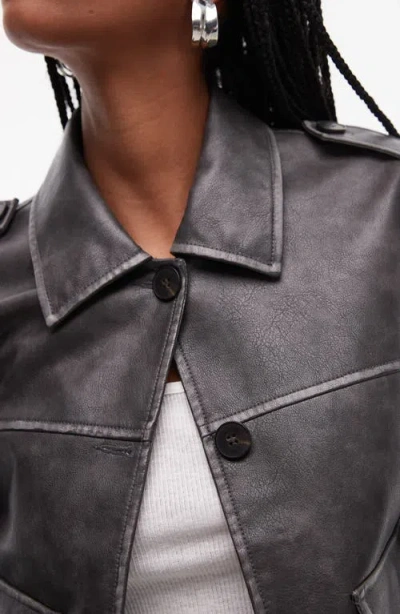 Topshop Faux Leather Cropped Button Thru Patch Pocket Bomber Jacket