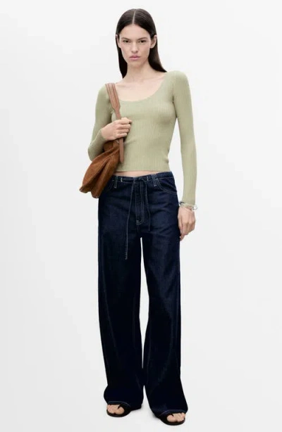 Mango Scoop Neck Crop Rib Sweater