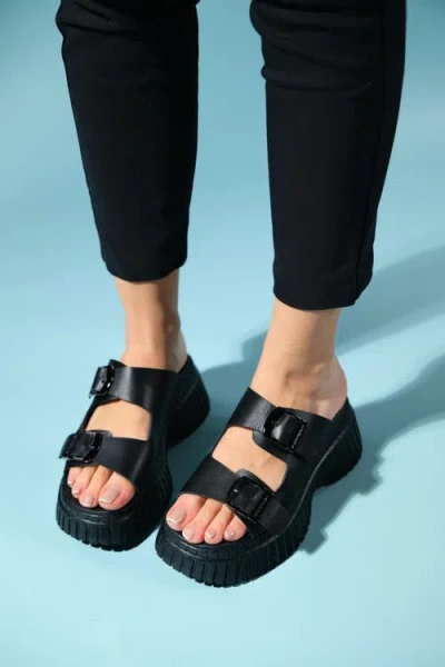 Forever & Always Shoes Joanes Leather Two-strap Platform Sandal