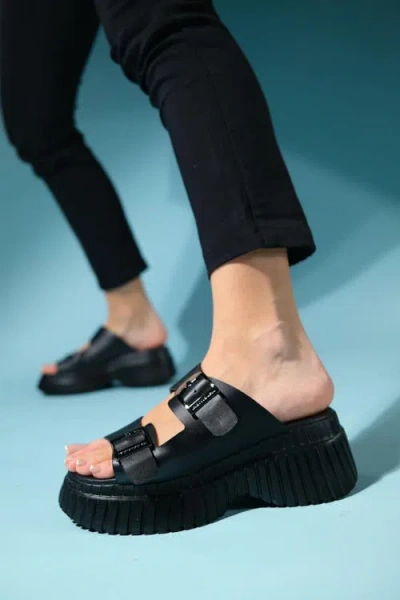 Forever & Always Shoes Joanes Leather Two-strap Platform Sandal