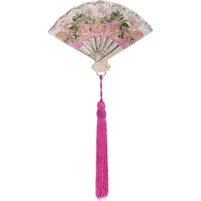 Judith Leiber Couture Pink Blossoms Crystal Embellished Fan Clutch
