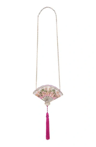 Judith Leiber Couture Pink Blossoms Crystal Embellished Fan Clutch