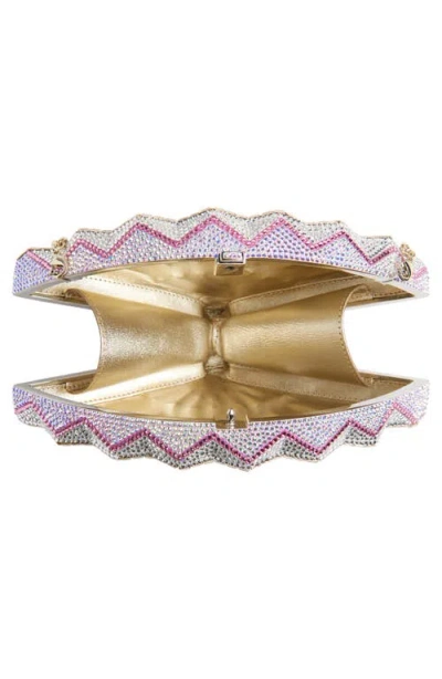 Judith Leiber Couture Pink Blossoms Crystal Embellished Fan Clutch