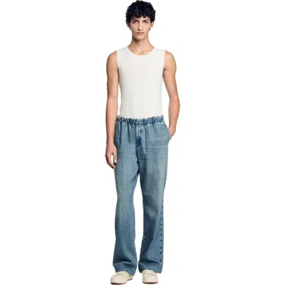 Sandro Faded Wide Leg Jeans In Blue Vinta