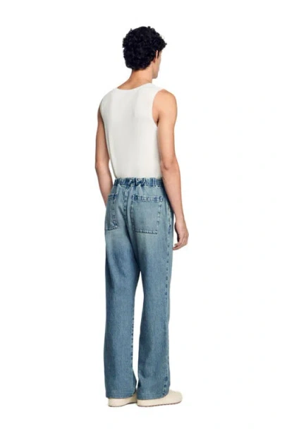 Sandro Faded Wide Leg Jeans In Blue Vinta