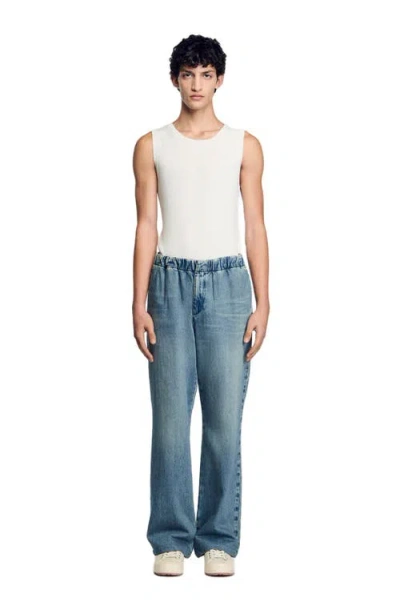 Sandro Faded Wide Leg Jeans In Blue Vinta