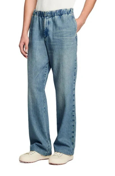 Sandro Faded Wide Leg Jeans In Blue Vinta