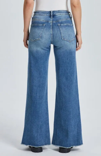 Bayeas Frayed Exposed Button Mid Rise Wide Leg Jeans