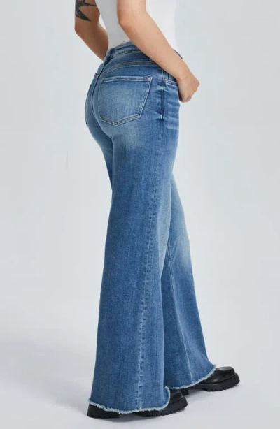 Bayeas Frayed Exposed Button Mid Rise Wide Leg Jeans