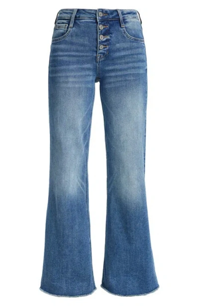 Bayeas Frayed Exposed Button Mid Rise Wide Leg Jeans