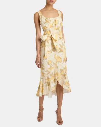 Santorelli Rina Sleeveless Hi Lo Dress In Floral Cotton Cloque