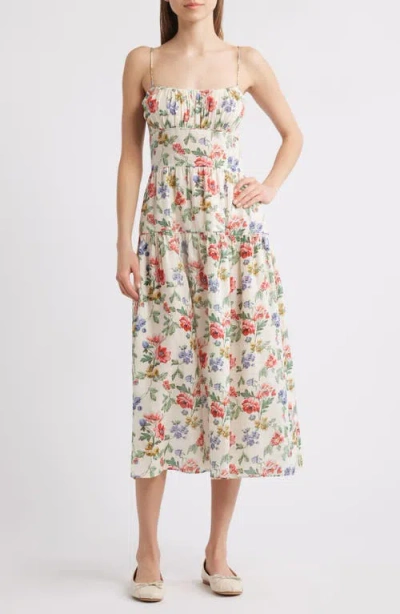 Doen Benoit Gathered Tiered Floral-print Ramie Midi Dress