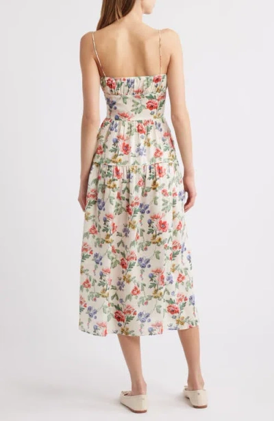 Doen Benoit Gathered Tiered Floral-print Ramie Midi Dress