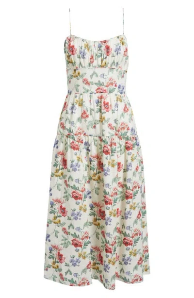 Doen Benoit Gathered Tiered Floral-print Ramie Midi Dress