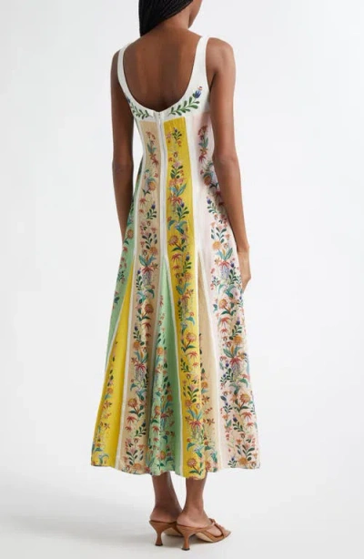 Farm Rio Delicate Floral Stripes Midi Dress