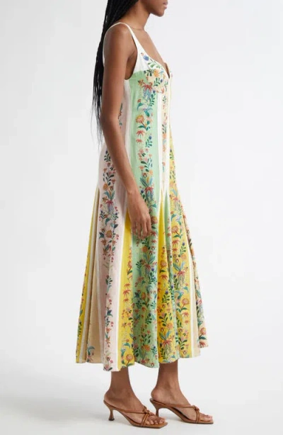 Farm Rio Delicate Floral Stripes Midi Dress