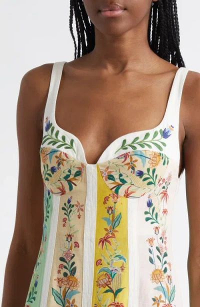 Farm Rio Delicate Floral Stripes Midi Dress