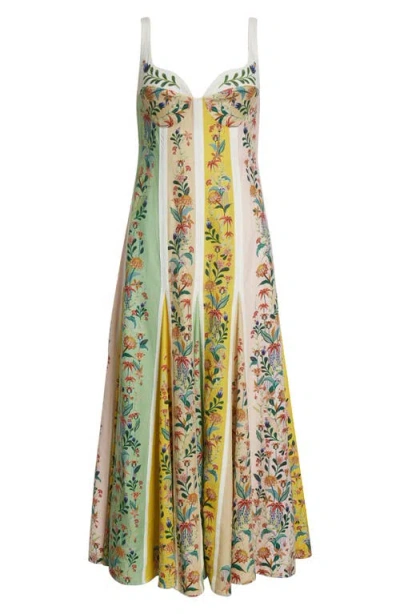 Farm Rio Delicate Floral Stripes Midi Dress