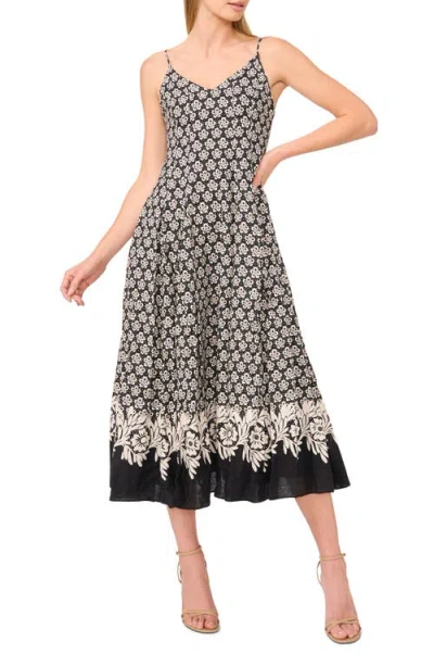 Cece Mixed Floral Linen Blend Dress In Black