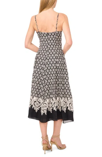 Cece Mixed Floral Linen Blend Dress In Black
