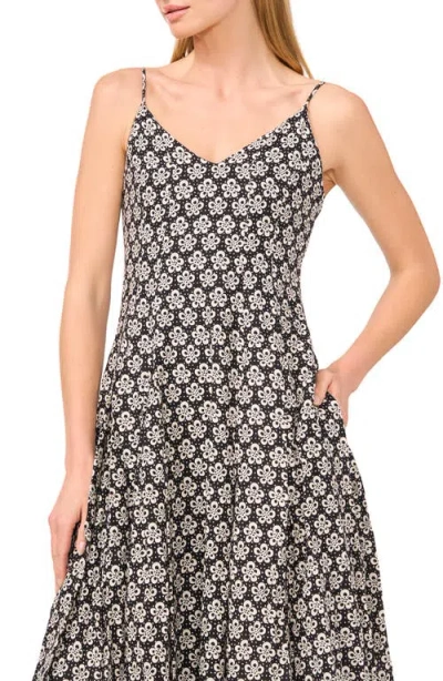 Cece Mixed Floral Linen Blend Dress In Black