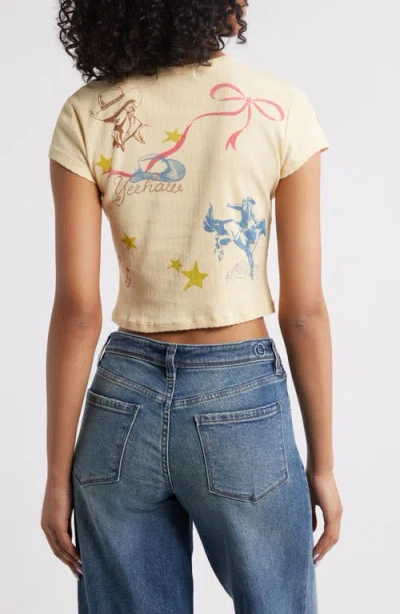 Daydreamer Western Flash Pointelle Cotton Graphic T-shirt In Neutral